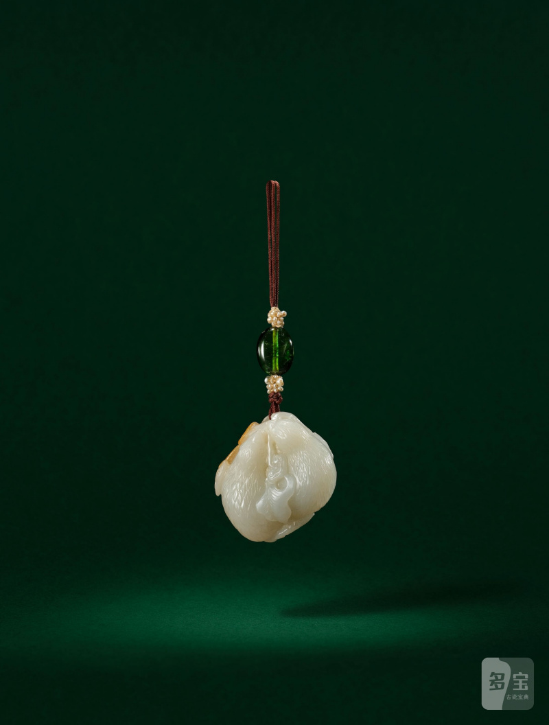 清十八世紀　白玉帶皮「平安如意」紋珮 | A FINE WHITE AND RUSSET JADE 'PAIR OF QUAIL' PENDANT - 图1